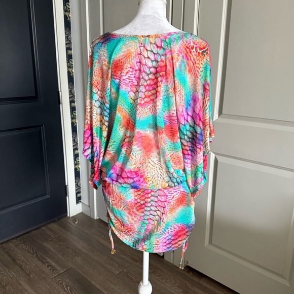 Luli Fama Cabana V-Neck Beach Dress in Multicolor Animal Print Size XS - Picture 4 of 7